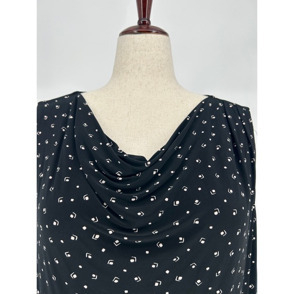 Lauren Ralph Lauren Geometric Top 3X Sleeveless Cowl Neck Black White Print‎ - Picture 1 of 6